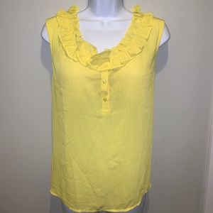 Loft ANN Taylor yellow ruffle neck top petite NWT